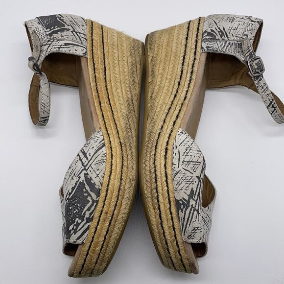 Toms Platform Wedge Peep Toe Espadrille Sandals White Gray Size 9.5 - Picture 5 of 10